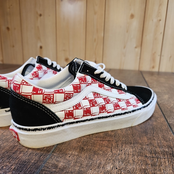 Vans Old Skool Low Sketch Red Checkered Shoes Men's 8.5 Women's 10 Skater Punk - Picture 8 of 10
